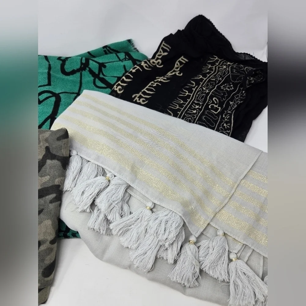 NOT SO MYSTERY SCARF FABRIC LOT OF 5 OVERSIZE MIXED PRINT DIY REPURPOSE CRAFT